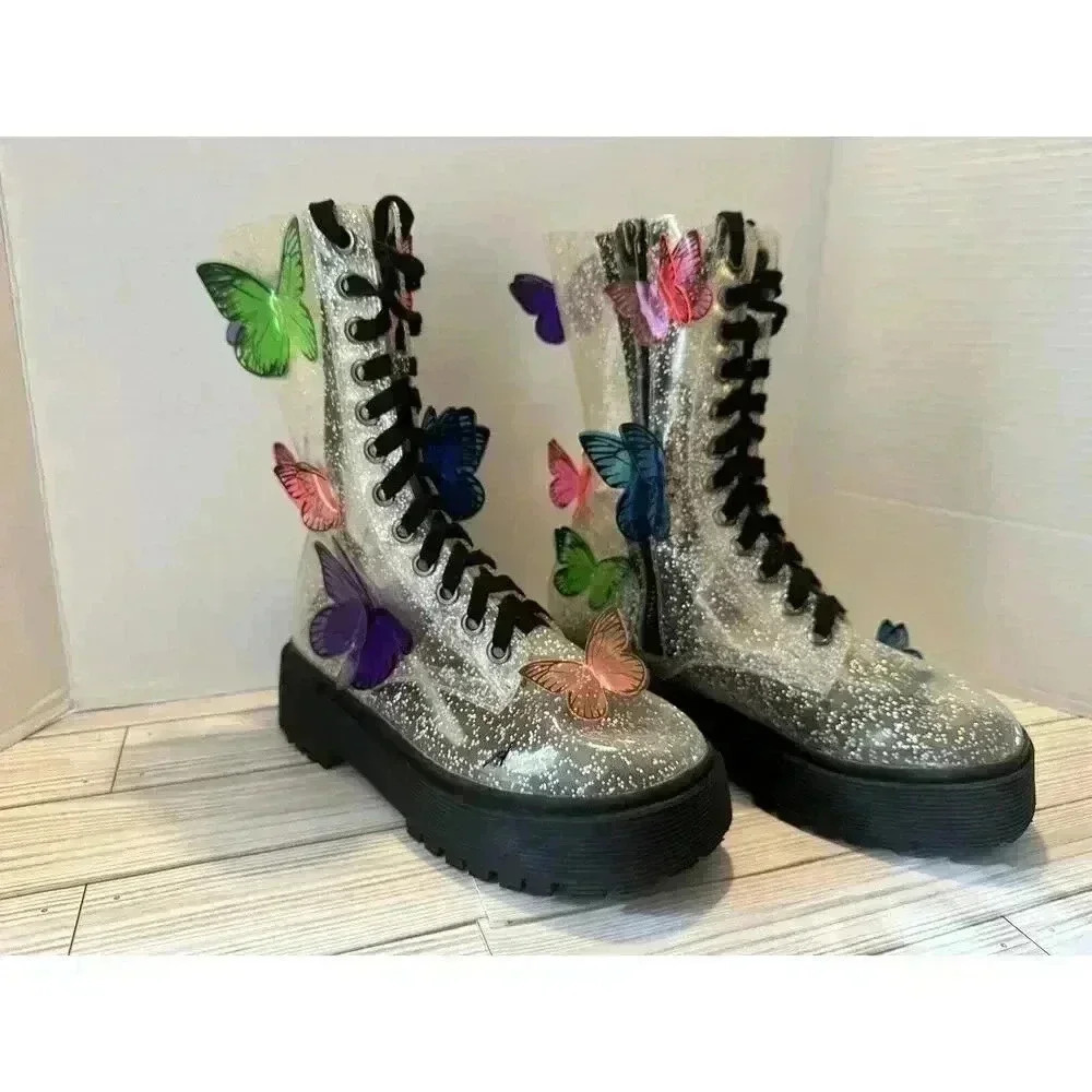 Dolls Kill Glitter Butterfly Platform Combat Boots - Multicolor - Picture 8 of 12